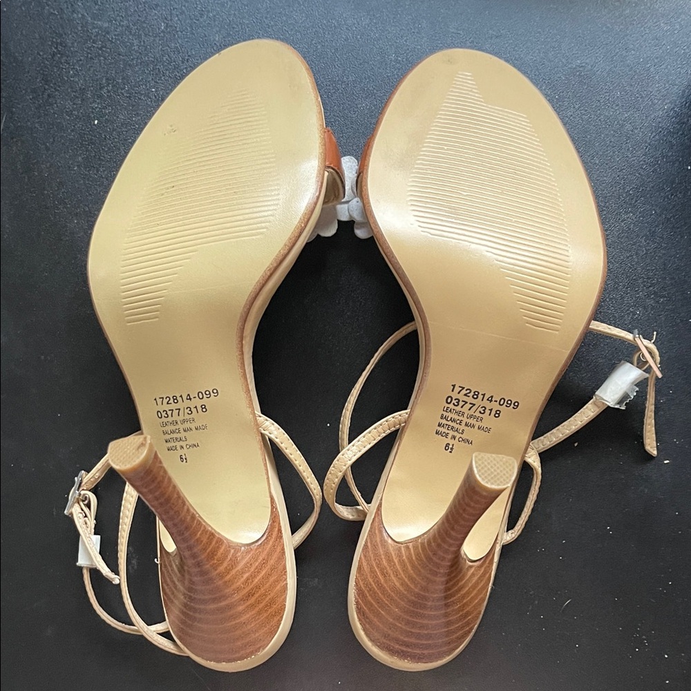 Colin Stuart Tan Heels with Floral Embellishments - Picture 3 of 7